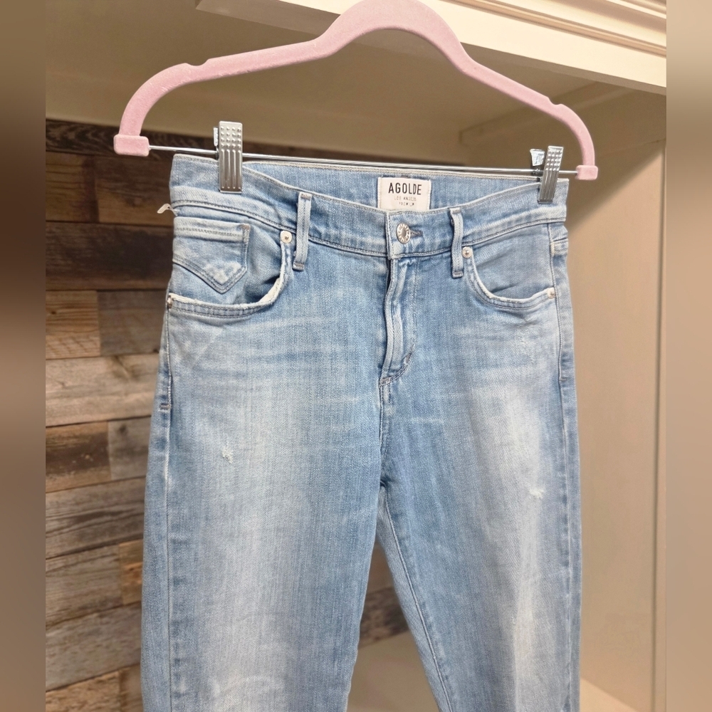Agolde Sophie Ripped Skinny Cropped Jeans- In Light Wash Denim - Picture 10 of 13